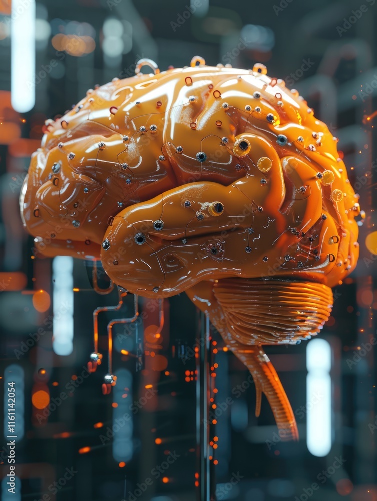 Aufkleber a futuristic concept image of a human-like brain circuit board integrated into technology, symbolizi