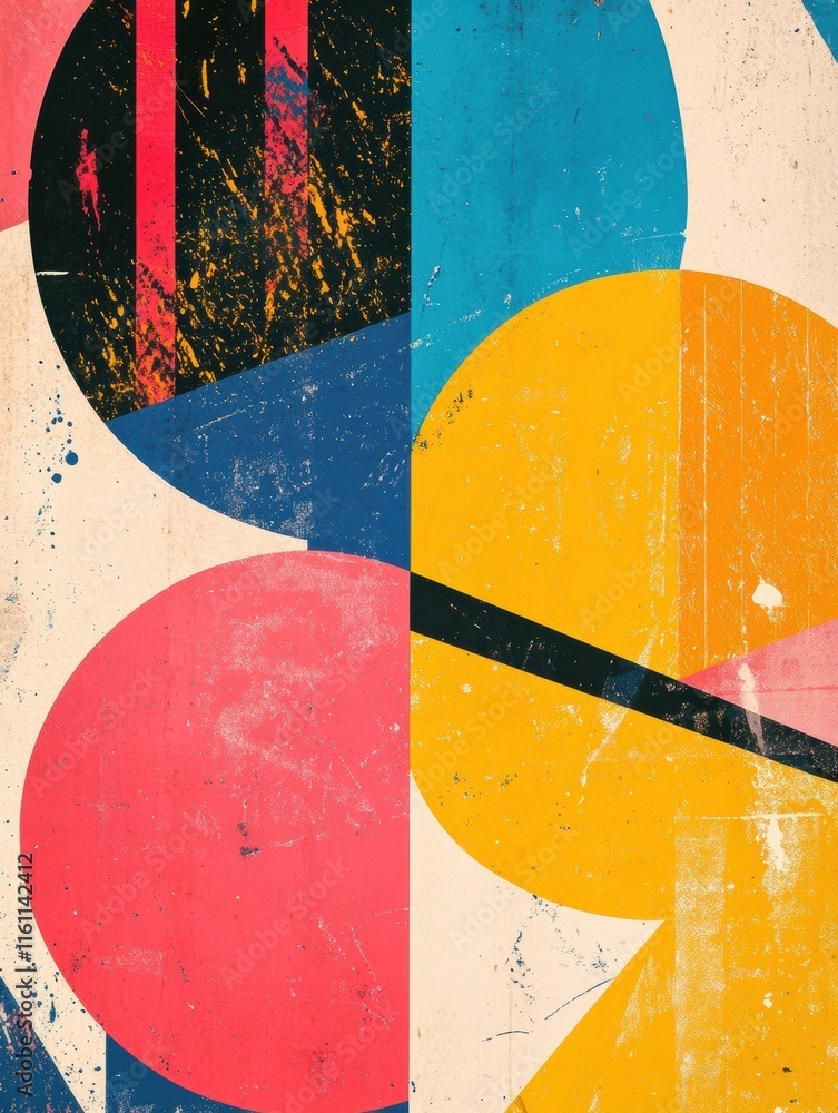 Poster explore the vibrant shapes and colors of retro risograph design with ample copy space for creative t