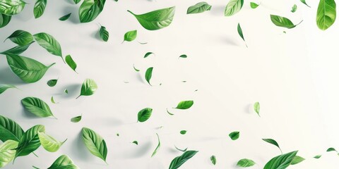 Fototapeta premium Photograph of green leaves overlaid on white background, creating a natural and tranquil effect.