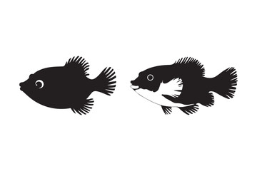 Black Fish Silhouettes in Unique Poses for Design and Illustration