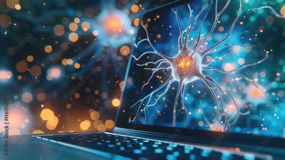 Aufkleber brain and computer connection with futuristic background.