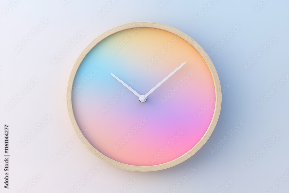 Poster pastel ombre clock on a light background. a minimalist design with a soft color gradient.