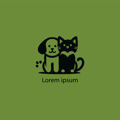 A simple, minimalist logo featuring a stylized purple cat and dog sitting closely together, 