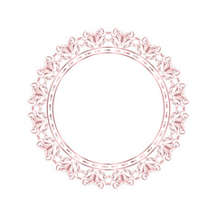 Vintage damask round frame, Circle Victorian style, barroco. Flower decorative rose gold ornament, element for greeting cards, invitation, menu. Stylish vector graphics