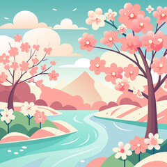 spring landscape with cherry blossoms