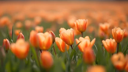 Selbstklebende Fototapeten Vibrant Orange Spring Blossoms in a Field, Stunning Close-up of Blooming Tulips © Barek