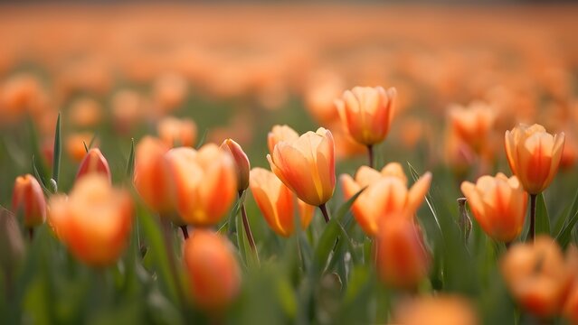 Vibrant Orange Spring Blossoms in a Field, Stunning Close-up of Blooming Tulips - Powered by Adobe