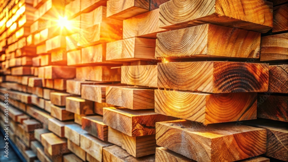 Aufkleber a stack of wooden planks bathed in golden sunlight, creating a warm and textured background