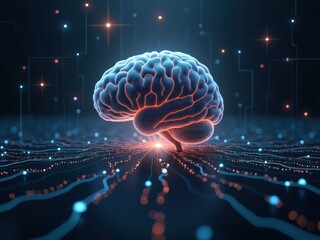 Fototapeta premium Exploring technological singularity through a conceptual digital brain representation in a futuristic setting