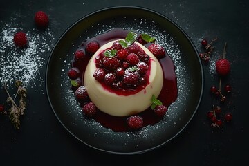 Creamy panna cotta with berry compote, a delightful dessert.