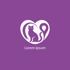A simple, minimalist logo featuring a stylized purple cat and dog sitting closely together, 