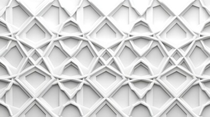 Abstract White Geometric Pattern: Intricate 3D Design with Interlocking Shapes and Architectural Textures