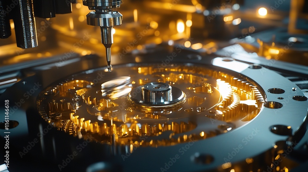 Aufkleber close-up view of gears and wheels in motion on a machine