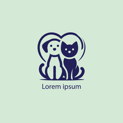 A simple, minimalist logo featuring a stylized purple cat and dog sitting closely together, 