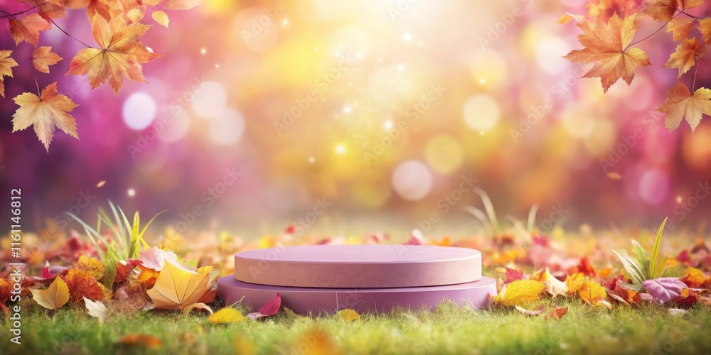 Poster Autumnal Foliage Display with a Two-Tiered Podium in a Meadow