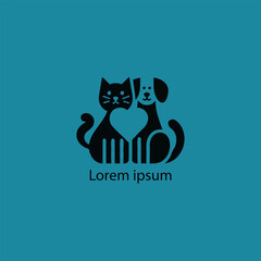 A simple, minimalist logo featuring a stylized purple cat and dog sitting closely together, 