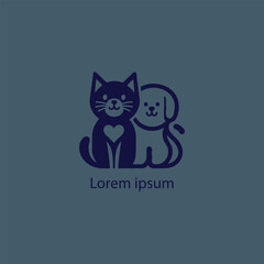 A simple, minimalist logo featuring a stylized purple cat and dog sitting closely together, 