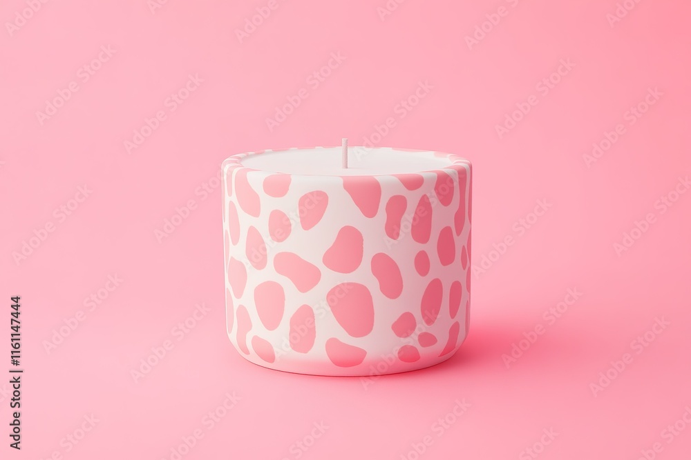 Poster pink patterned candle on pink background. perfect for adding a touch of whimsy to any space.