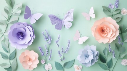 Fototapeta premium delicate pastel floral papercraft with lavender and pink blossoms