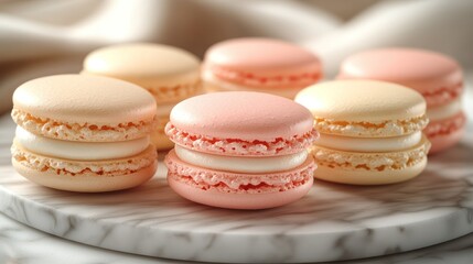 Fototapeta premium Colorful macarons on a marble platter.