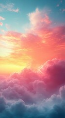 Dreamy Pastel Sunset Cloudscape Aerial View of Serene Pink, Orange, and Blue Sky