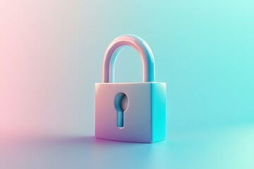 Fototapeta premium Pastel padlock on a gradient background. A colorful illustration of security and protection.