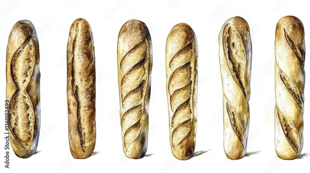 Poster artisan bread loaves displayed in various shapes and textures