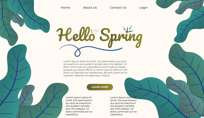 Hello Spring hand drawn illustration. Season lettering for greeting card, poster, banner, invitation, brochure, voucher discount. Spring background with colorful flower and leaf. Spring time.