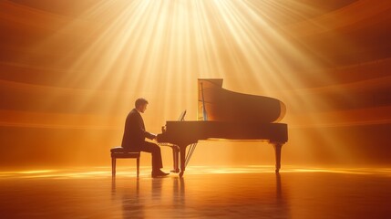 Pianist Performing in Dramatic Lighting