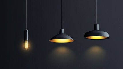 Realistic Set of Glowing Hanging and Wall Lamps for Modern Interior – Vector Illustration on Dark Background