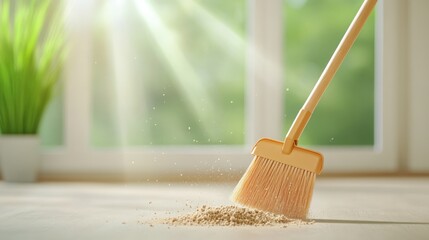 Sweeping Dust Away in Sunny Room