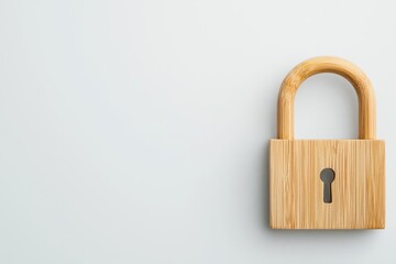 padlock privacy and sustainable. Minimalist bamboo padlock on a plain white background, representing privacy with a natural touch, Bamboo padlock for eco-privacy, Simple and elegant