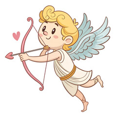 Cute Retro Cupid Flying with His Bow Shooting 