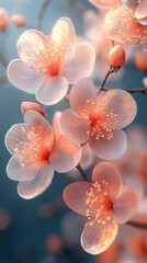 Delicate Peach Blossoms in Soft Light A Close-Up Floral Image
