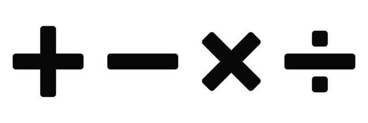 Plus minus multiply divide icon set on white background. Math symbol. Add sign. Calculator button symbol. vector illustration.