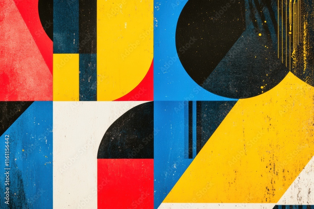 Aufkleber Abstract retro risograph design featuring bold shapes and colors with ample space for text placement. Generative AI