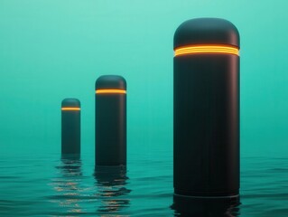 Ocean carbon storage, glowing underwater tech, 3D illustration