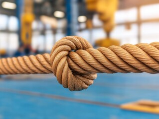 Close-up of a Knotted Rope in an Industrial Setting.