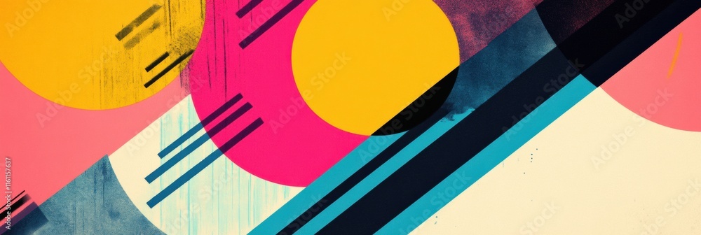 Poster abstract retro risograph design featuring vibrant circles and lines with ample copy space for text p