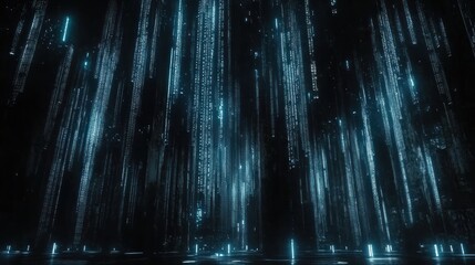 Digital Rain Abstract Cyan Code Streams Dark Background