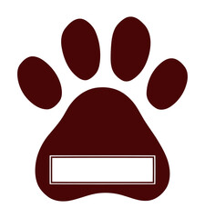 Minimalist brown paw print silhouette with name tag space, rendered in deep chocolate tone. Clean lines and simple design. Versatile pet-themed graphic element.
