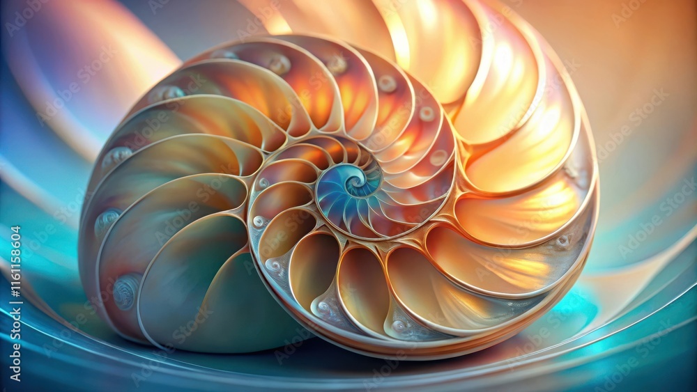 Poster the intricate spiral of a nautilus shell, showcasing the captivating beauty of nature's mathematical