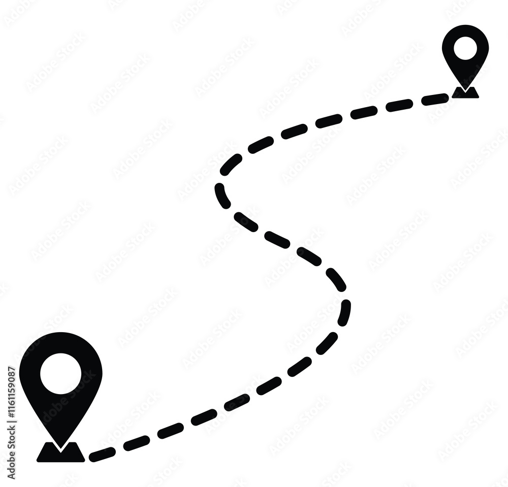 Aufkleber route icon between two points. dot line path route travel banner illustration with location map pin 