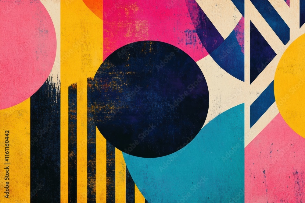 Poster colorful abstract risograph design with retro shapes and ample copy space for customized text. gener