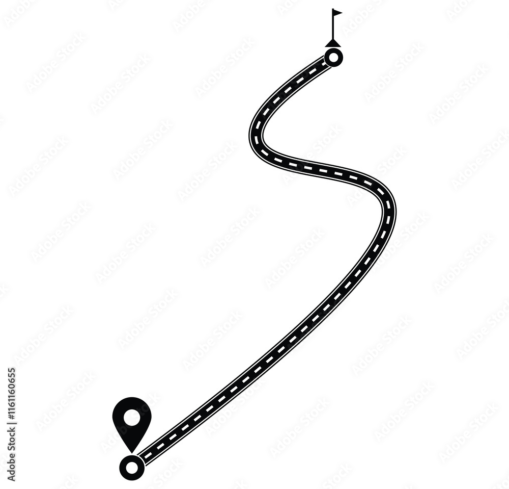 Poster route icon between two points with dotted path and location pin. location pointer continuous one lin