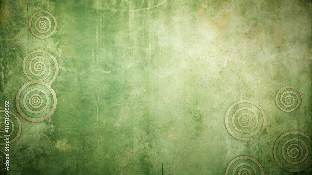Poster Grunge Green Background with Circular Patterns and Aged Texture