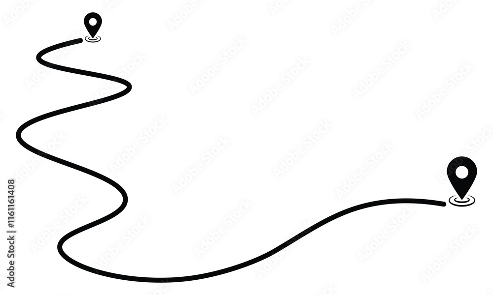 Poster route icon between two points with dotted path and location pin. location pointer continuous one lin