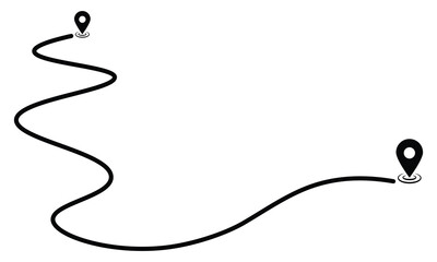 Route icon between two points with dotted path and location pin. Location pointer continuous one line drawing. GPS navigation line route mark. Vector illustration.