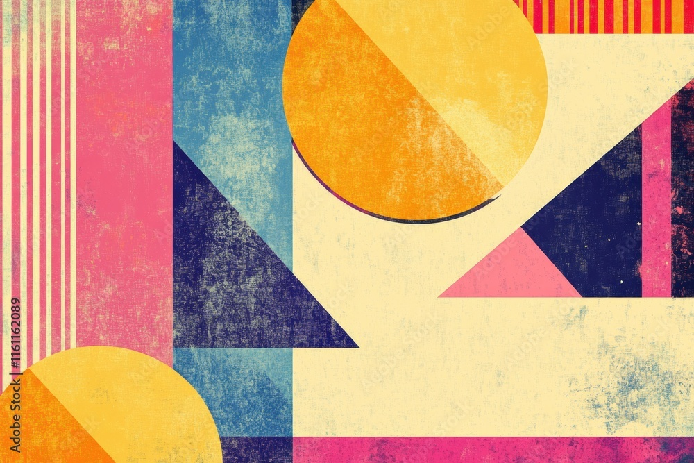 Poster abstract retro risograph design with vibrant colors and bold shapes for creative mock up application