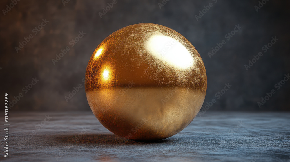 Poster 3d render of golden sphere with clipping path illuminated on dark background